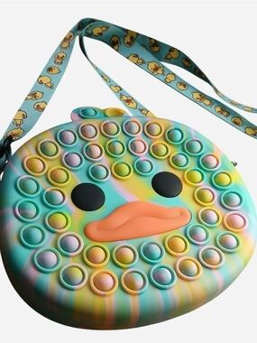 Kids Rainbow Duck Pop-It Crossbody Bag with Cute Printed Strap